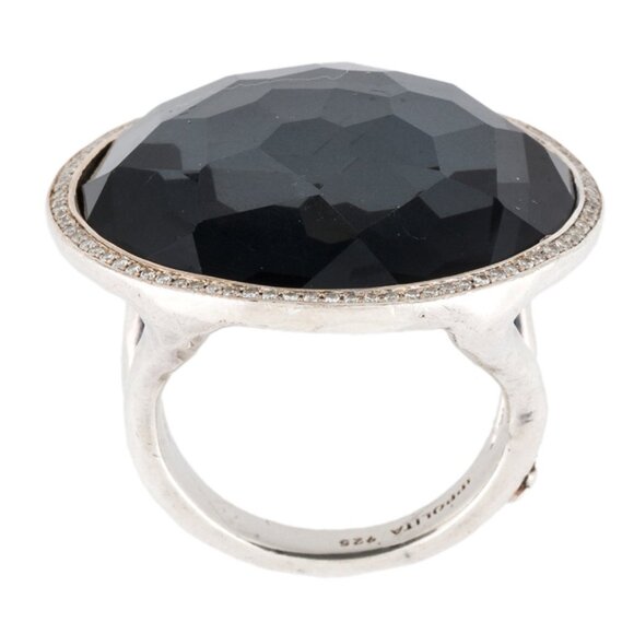 IPPOLITA DIAMOND 0.34 CTW & QUARTZ & HEMATINE SS DOUBLET STELLA COCKTAIL RING - Picture 3 of 8